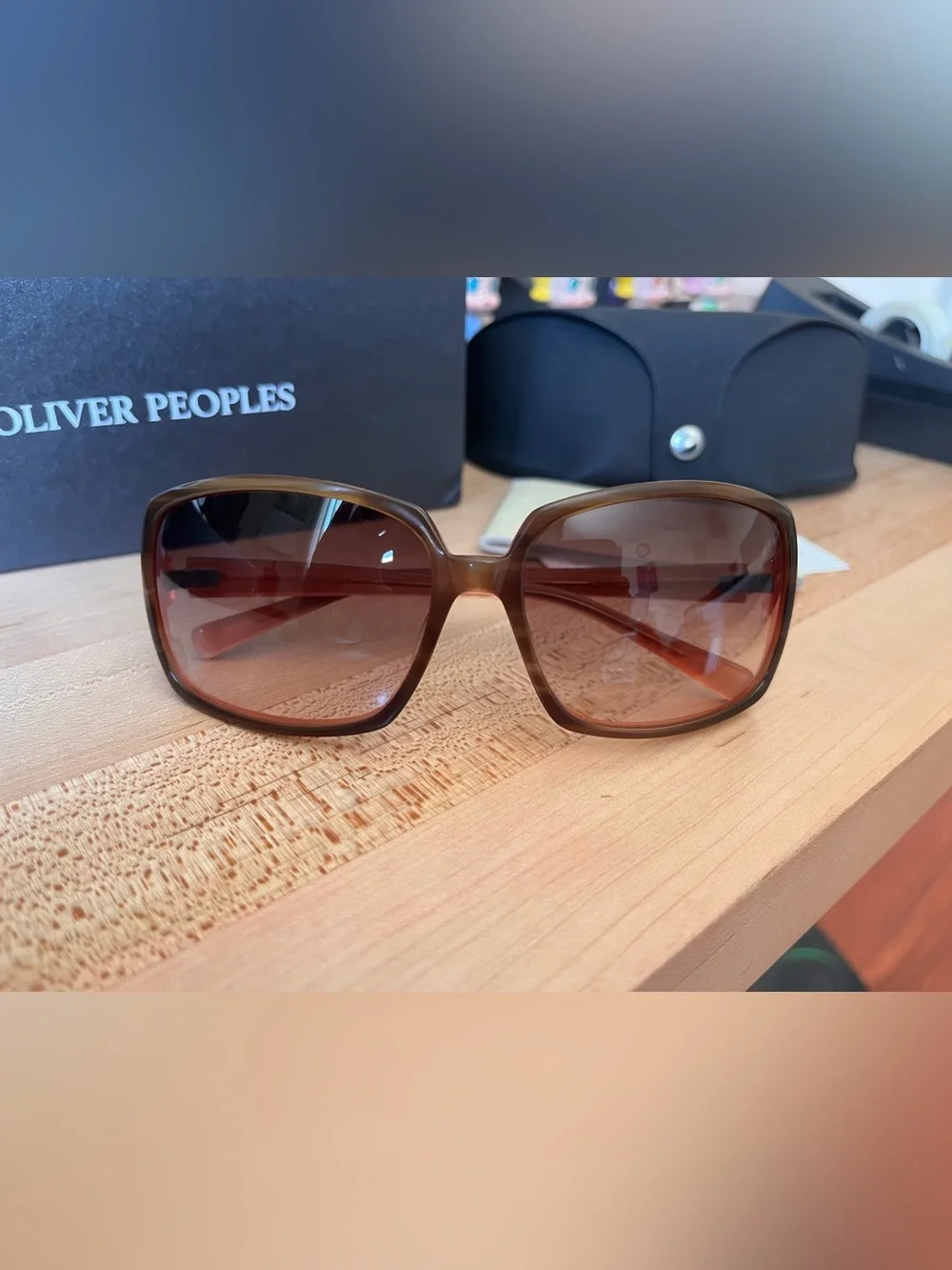 Oliver Peoples Oversized Brown Sunglasses w/ Case & Box